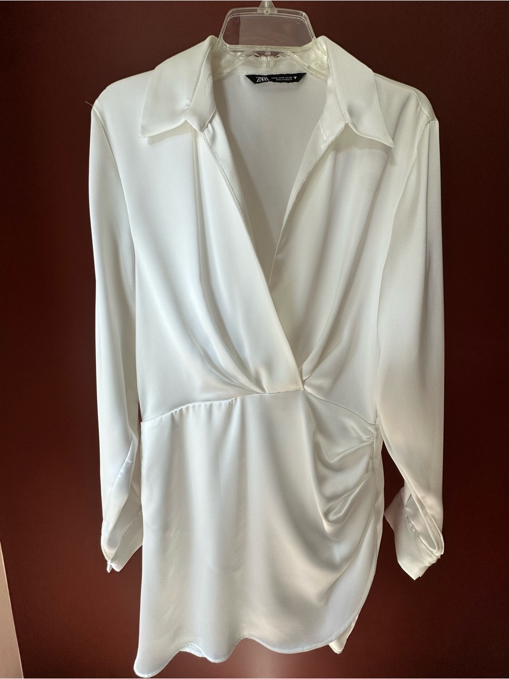 Zara White Satin Effect Shirt Dress